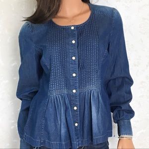 Lucky Brand Tops - Lucky Brand Denim Pintuck Peasant Blouse Lucky Brand Tops - Lucky Brand Denim Pintuck Peasant Blouse